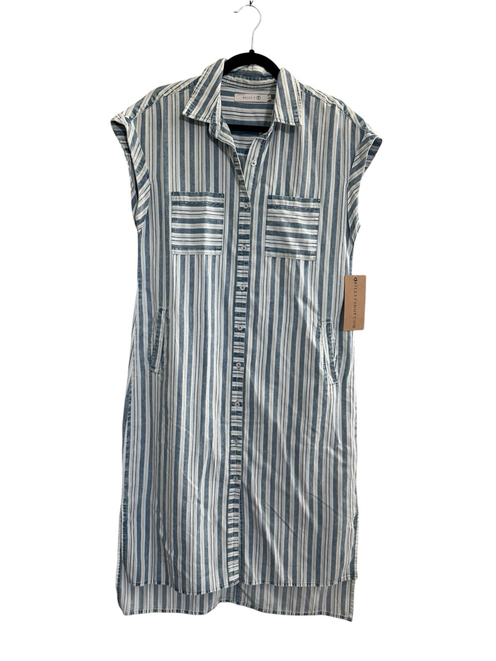 NWT Billy T Womens Small Stripe Hi-Lo Shirt Dress Lyocell Coastal Button #NE196